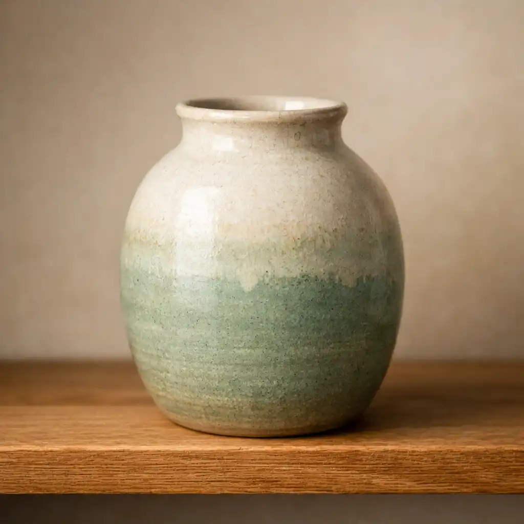 Ręcznie formowana ceramiczna waza w kremowo-szałwiowych odcieniach
